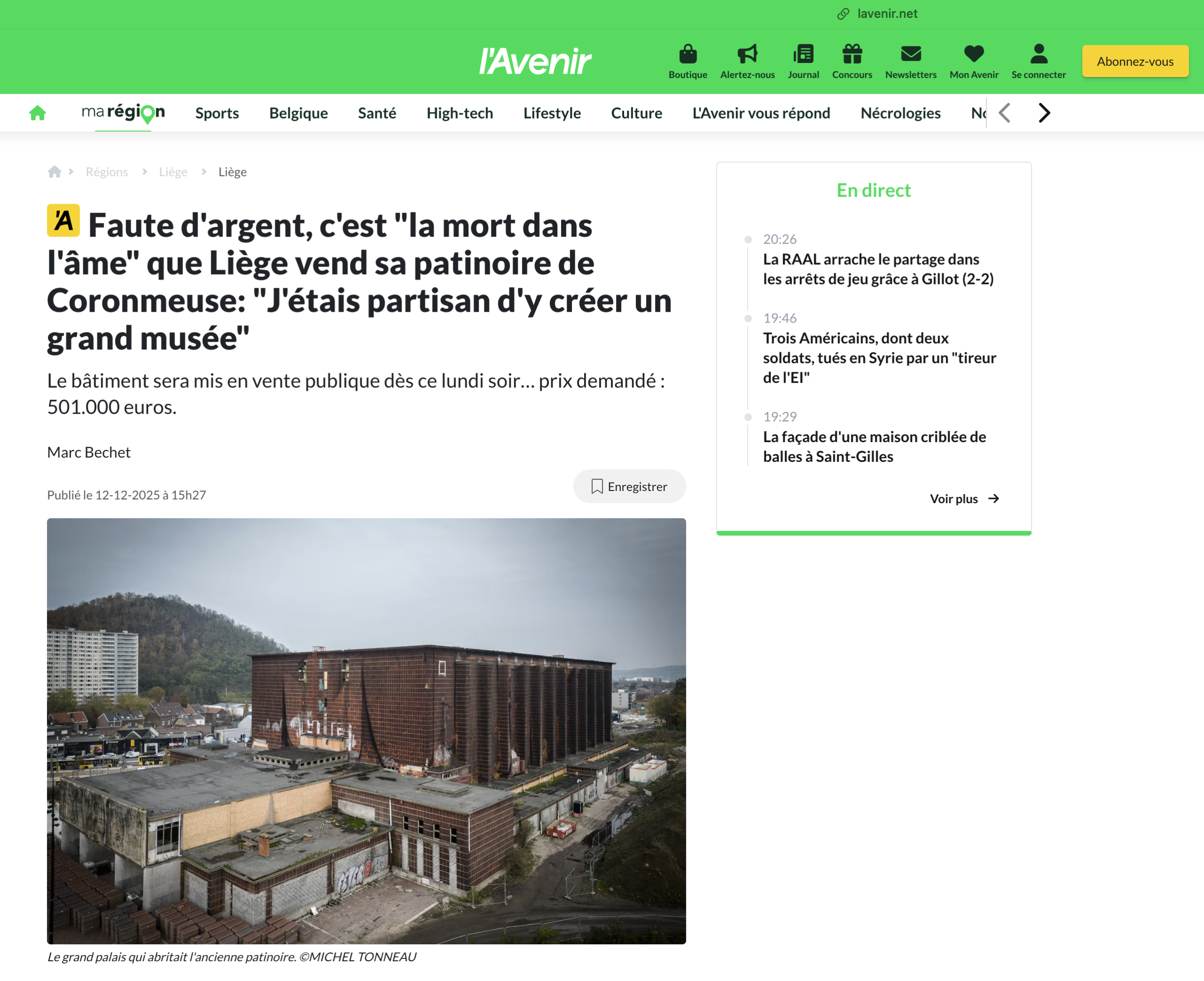 Faute d&rsquo;argent, c&rsquo;est « la mort dans l&rsquo;âme » que Liège vend sa patinoire de Coronmeuse –  L&rsquo;avenir