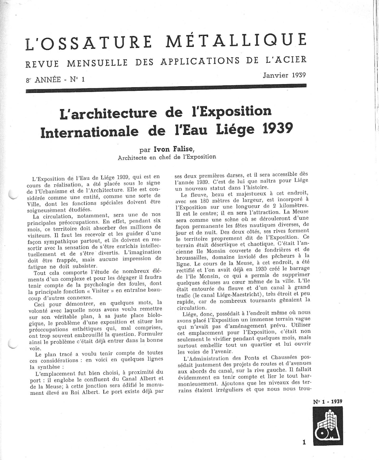 L&rsquo;Ossature Métallique n°1 – Janvier 1939