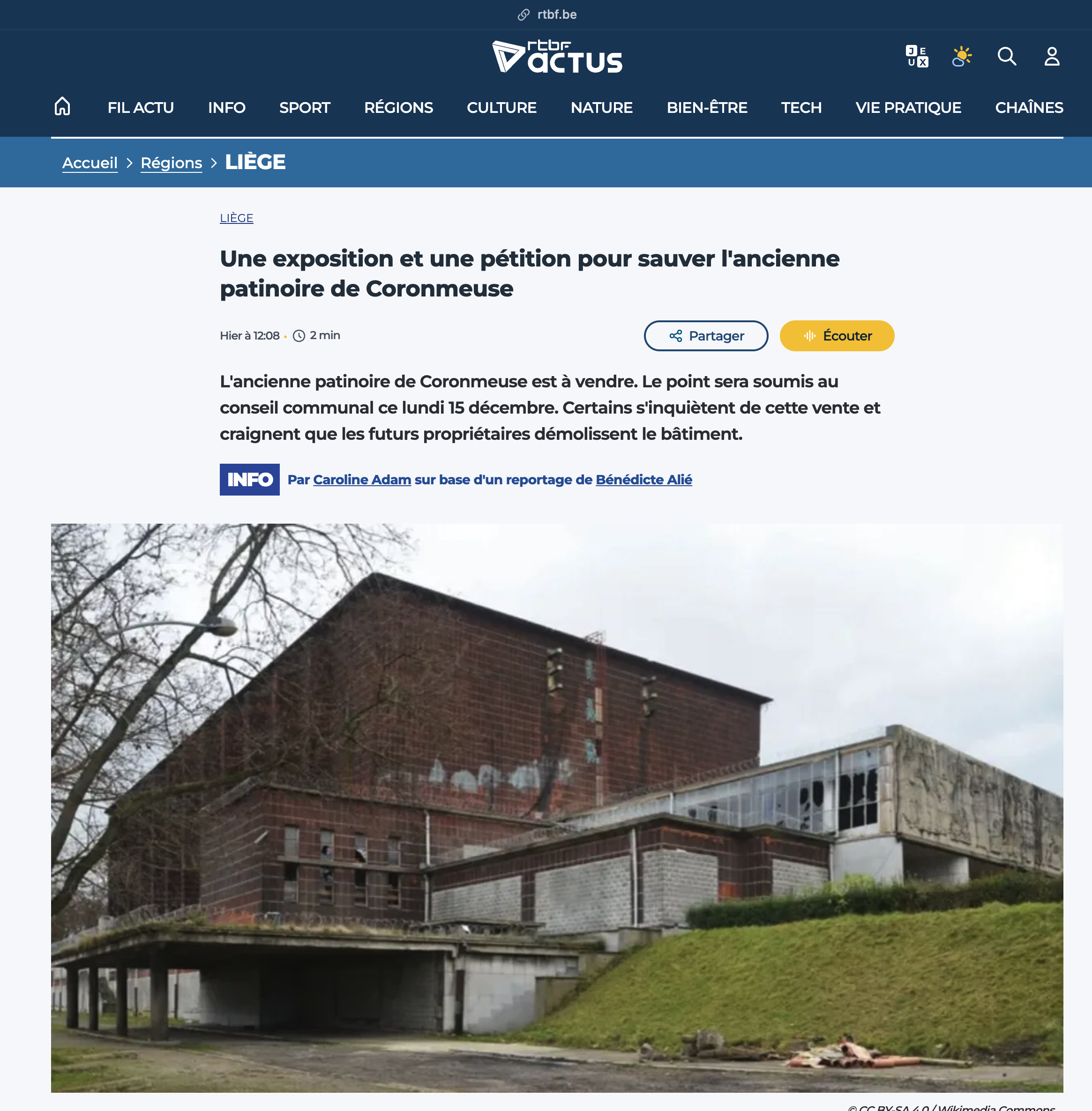 Une exposition et une pétition pour sauver l&rsquo;ancienne patinoire de Coronmeuse – RTBF