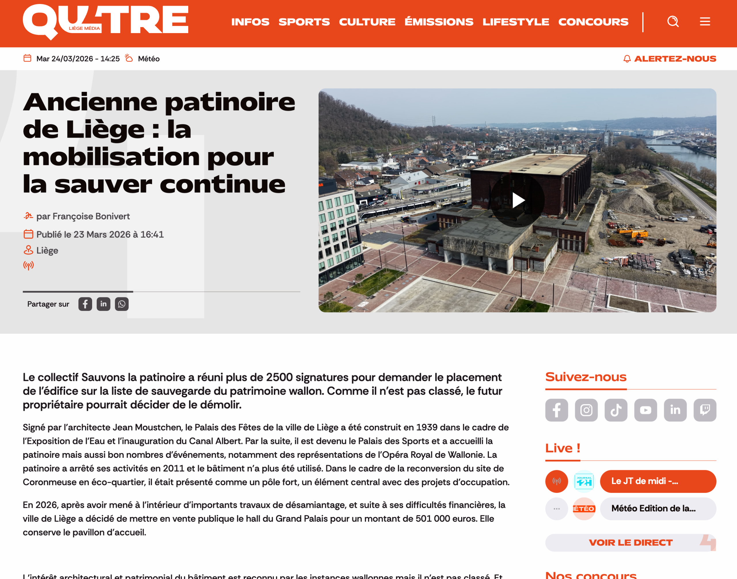 Ancienne patinoire de Liège : la mobilisation pour la sauver continue – Quatre